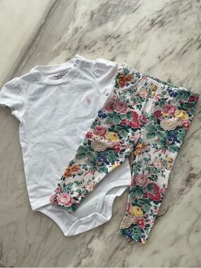 Ralph Lauren White Bodysuit with Floral Multicolor Leggings